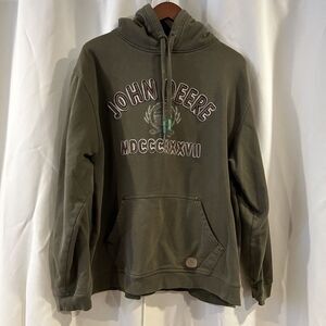 John Deere Logo Sweatshirt Hoodie Full Zip‎ Mens XL Drawstring